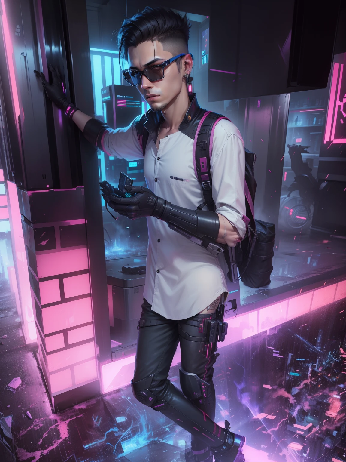 Change background cyberpunk handsome boy realistic face