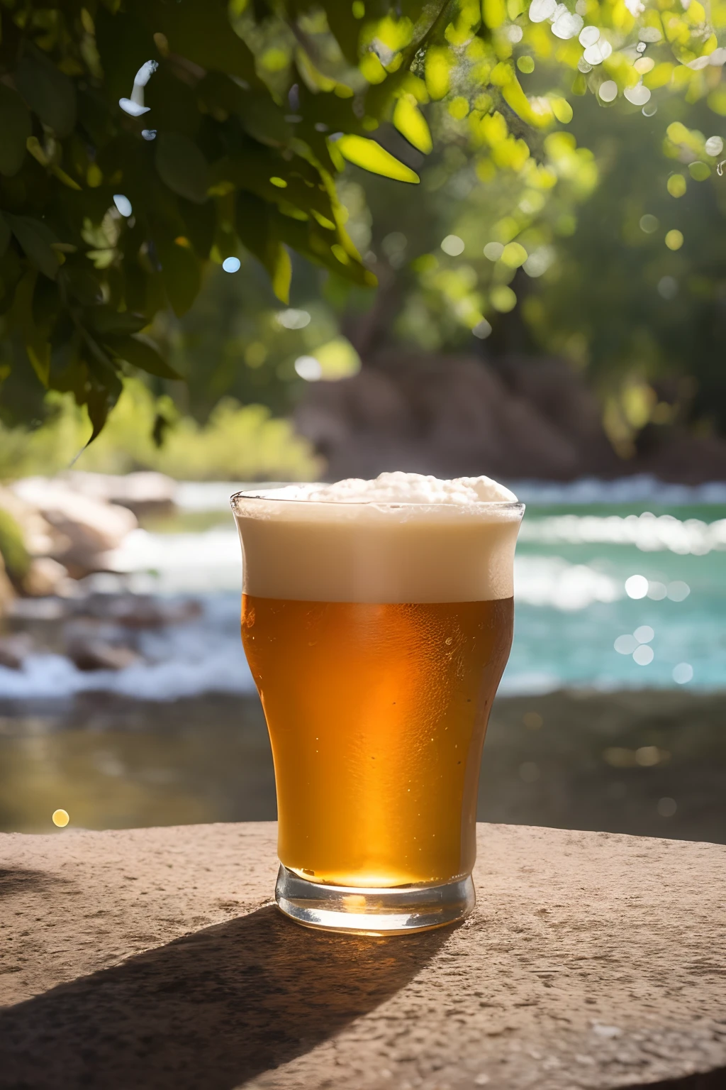 cervejeiro viajante brindando com um copo. no fundo um onibus estilizado com pinturas de lupulo e uma plantacao de lupulo ao fundo com bares e cervejarias