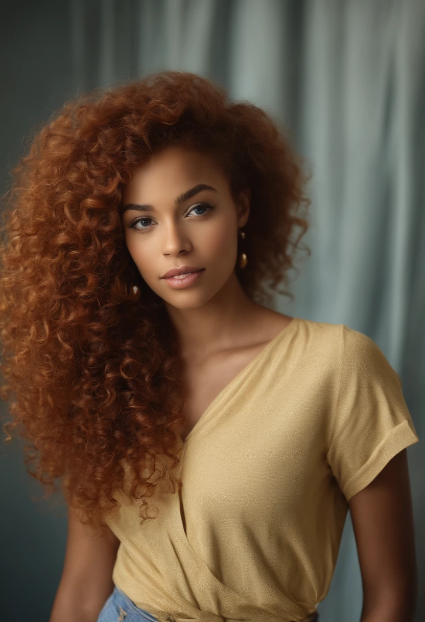 "Ultra-realistic image of a beautiful 18-year-old Afro-Latin girl,Caramel peel, corps parfait, Prendre un selfie dans la salle de bain avec son iPhone 14, maigre, taille ultra-fine, cheveux rouge, Curly curly hair karibean , Piercing blue eyes.hyper-realistic,anatomie correcte,Facial features are carefully represented,Boucles gratuites, curly red hair, (cour, curly red hair), Long curly wild red hair, cheveux multiversaux, cour, curly red hair, curly red hair, Boucles, wavy hair spread out, Boucles baroques, Boucles, Curly,Texture des cheveux, Curly bang