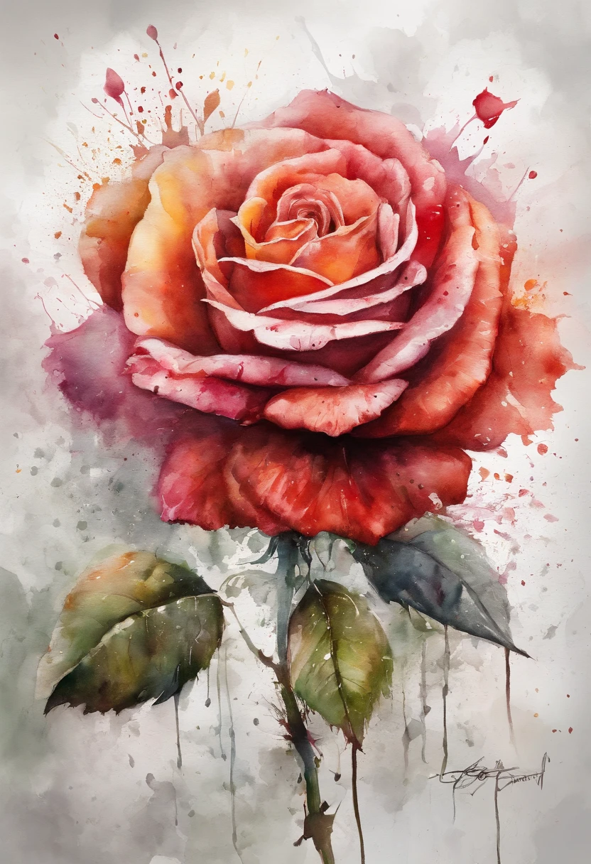 wtrcolor style, (rose) digital art, official art, blown by the wind, masterpiece, beautiful, ((watercolor)), paint splatter, intricate detail. Great detail, [dripping:0.7], Trending on Artstation, Rachel Walker