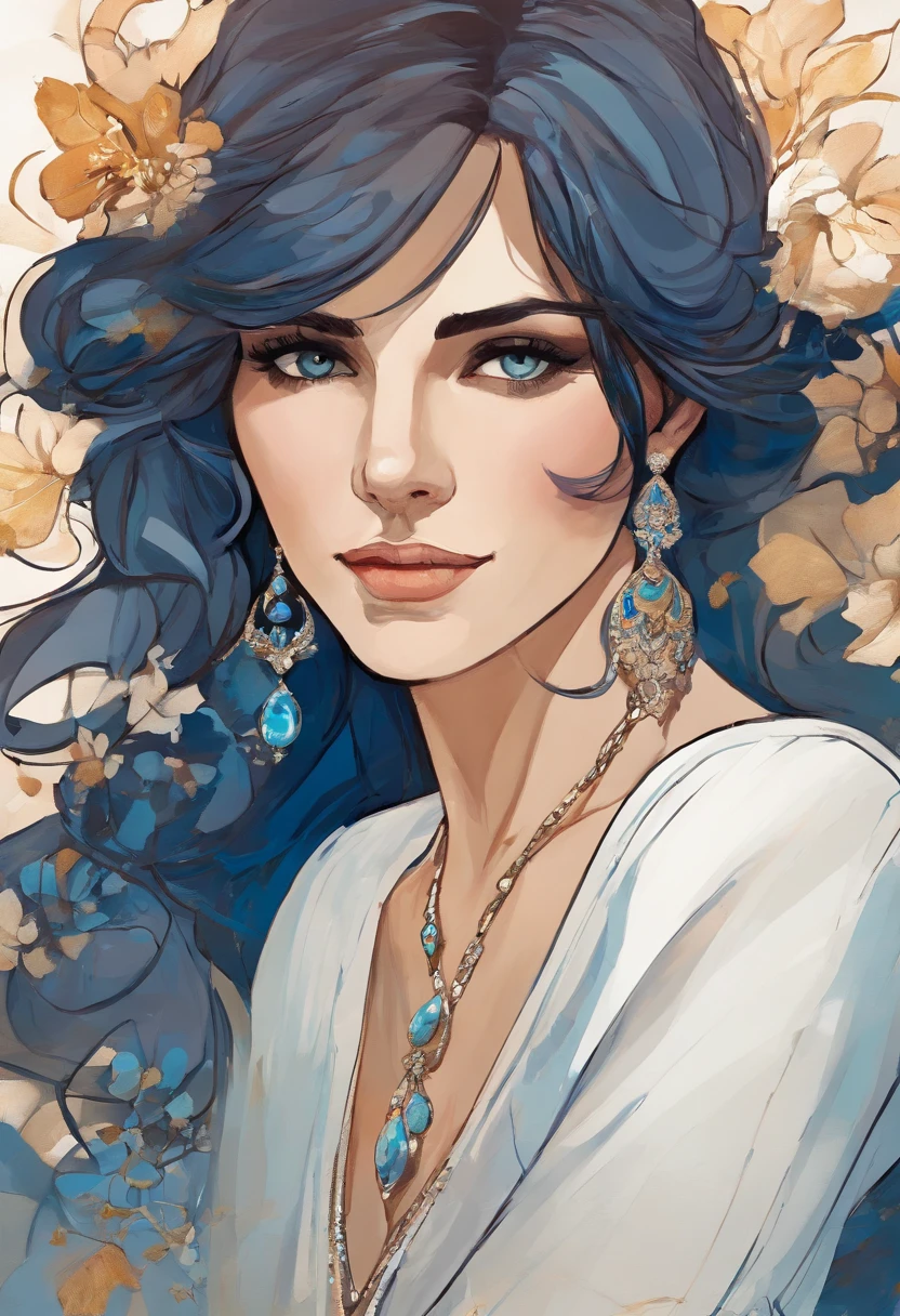 painting of a woman with a blue dress and a white shirt, portrait study, digital oil painting, oil digital painting, elegant digital painting, in style of wlop, painterly portrait, digital art oil painting, beautiful portrait of a woman, feminine portrait, elegant portrait, beautiful character painting, inspired by malcolm liepke oil painting, pastel color, muddy