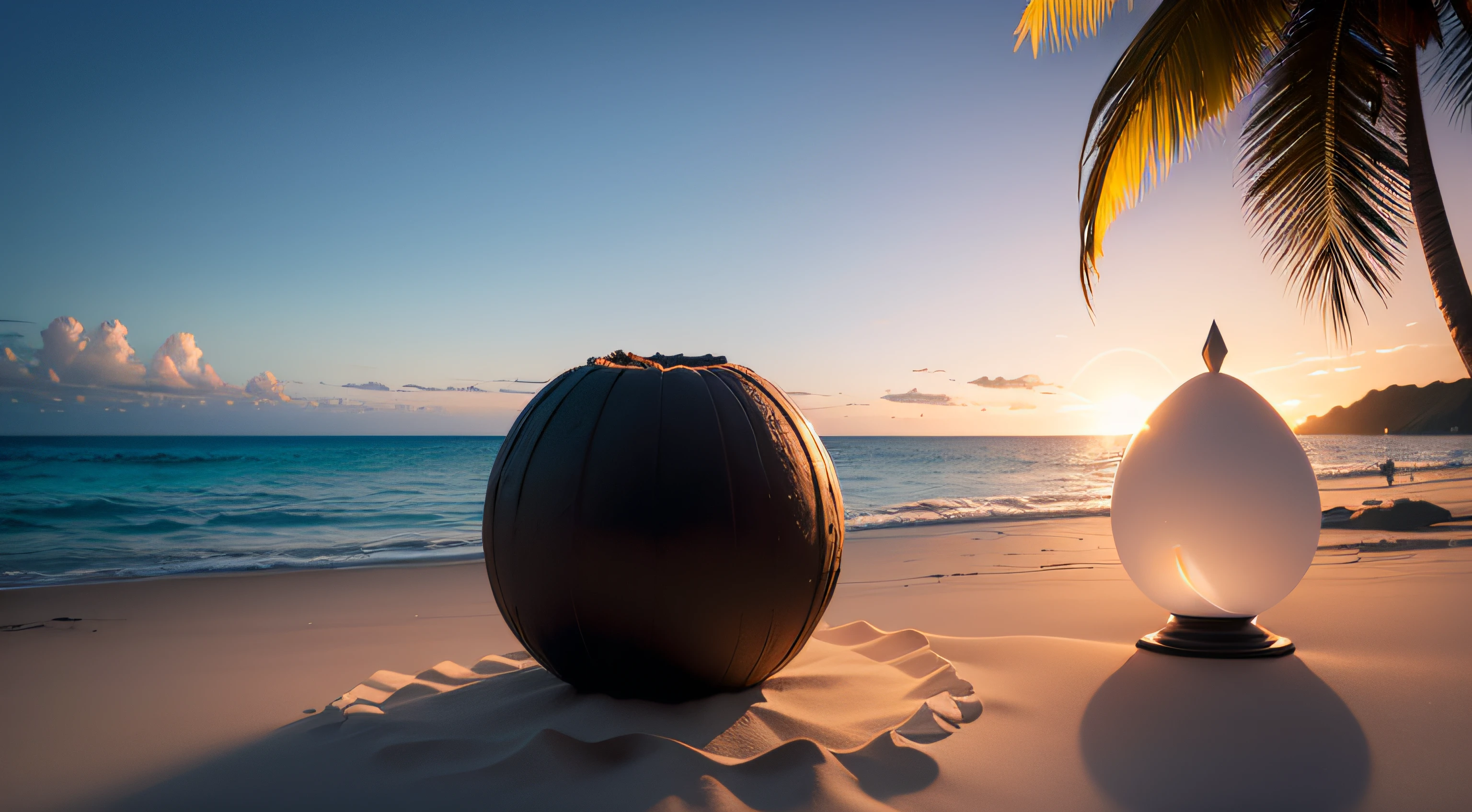 (realistic,photorealistic:1.37), far silluette shadow in position of lottus in meditation , calm beach,serene ocean,gentle waves,sandy shore,soft white sand,crystal-clear water,peaceful atmosphere,warm sunlight,coconut trees,tranquil horizon,relaxing breeze,tropical paradise