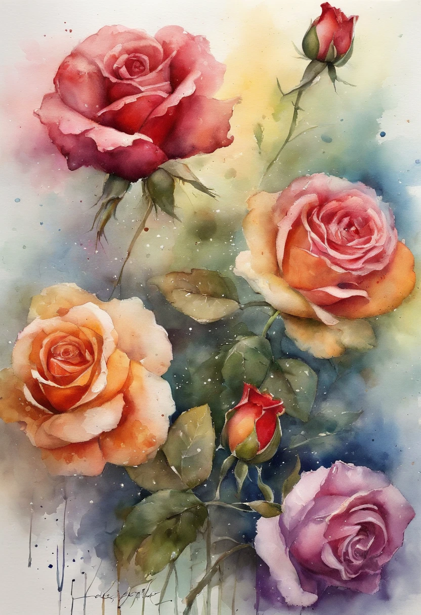 a rose painting with a splatter background and spray paint effect, by Eugeniusz Zak, watercolor art, by Károly Lotz, watercolor painting, watercolor painting style, watercolor detailed art, by Reuben Tam, watercolor digital painting, watercolor , masterfully detailed watercolor, watercolor art, Grzegorz Rutkowski