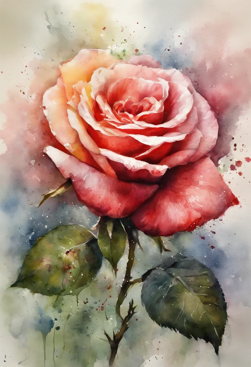 a rose painting with a splatter background and spray paint effect, by Eugeniusz Zak, watercolor art, by Károly Lotz, watercolor painting, watercolor painting style, watercolor detailed art, by Reuben Tam, watercolor digital painting, watercolor , masterfully detailed watercolor, watercolor art, Grzegorz Rutkowski