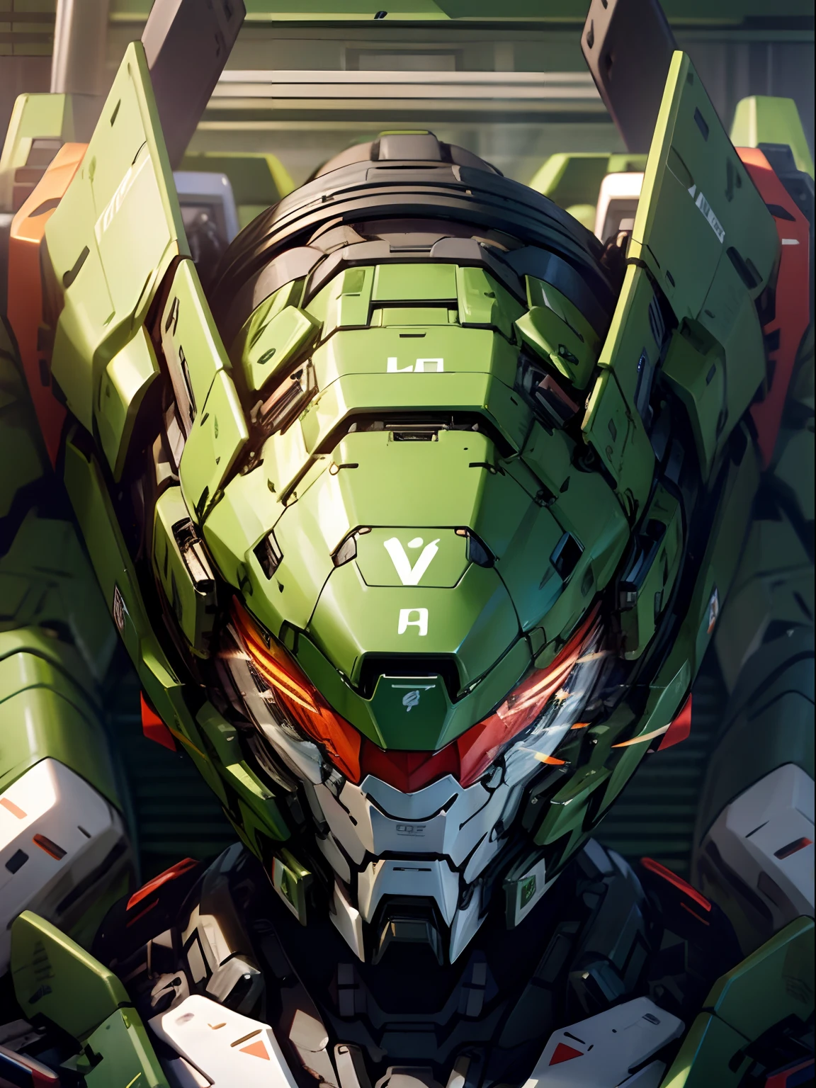 mecha face portrait green