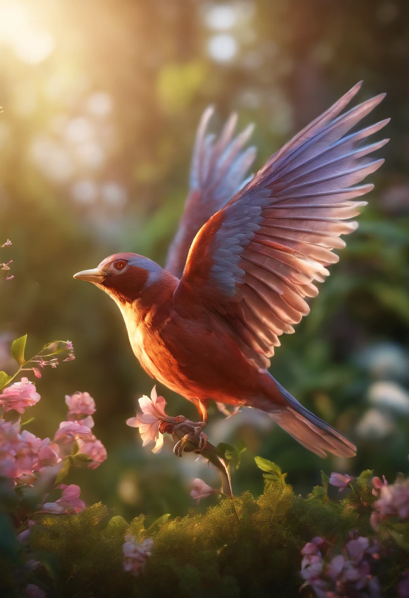 (best quality,3d rendering,ultra-detailed,realistic:1.2),heart-shaped wings,flowers,surrounded by nature,Heris and Yanis names,soft lighting,vivid colors