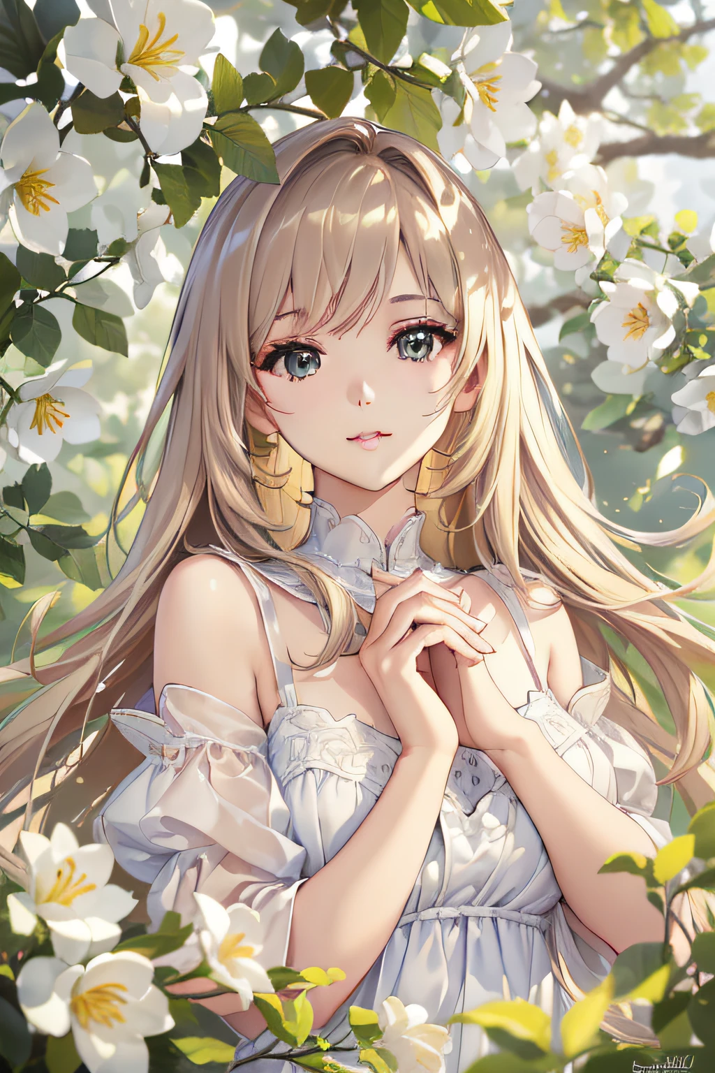 (best quality,4k,8k,highres,masterpiece:1.2),ultra-detailed,(realistic,photorealistic,photo-realistic:1.37),spring breeze,gentle breeze,sweet,tree-lined path,holding hands,affection,gaze,illustration,soft brushstroke,elegant,delicate shadows,vibrant colors,warm tones,natural lighting