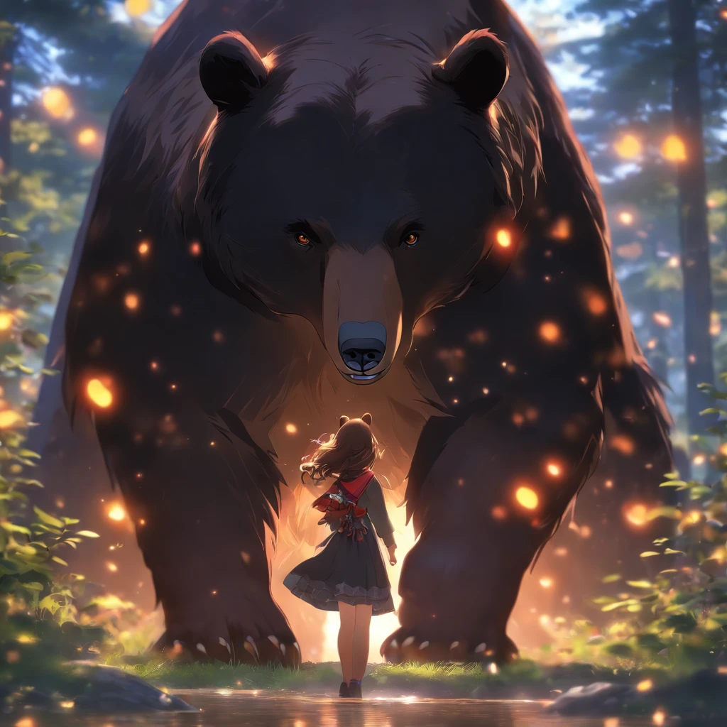 A giant wild black bear protects beautiful girl
(Master parts: 1.5) (Fotorrealista: 1.1) (Bokeh) (Best quality) (The skin、pores、Detailed texture of hair: 1.1) (复杂) (8K) (hdr) (Wallpapers) (Cinematic lighting) (foco nítido )