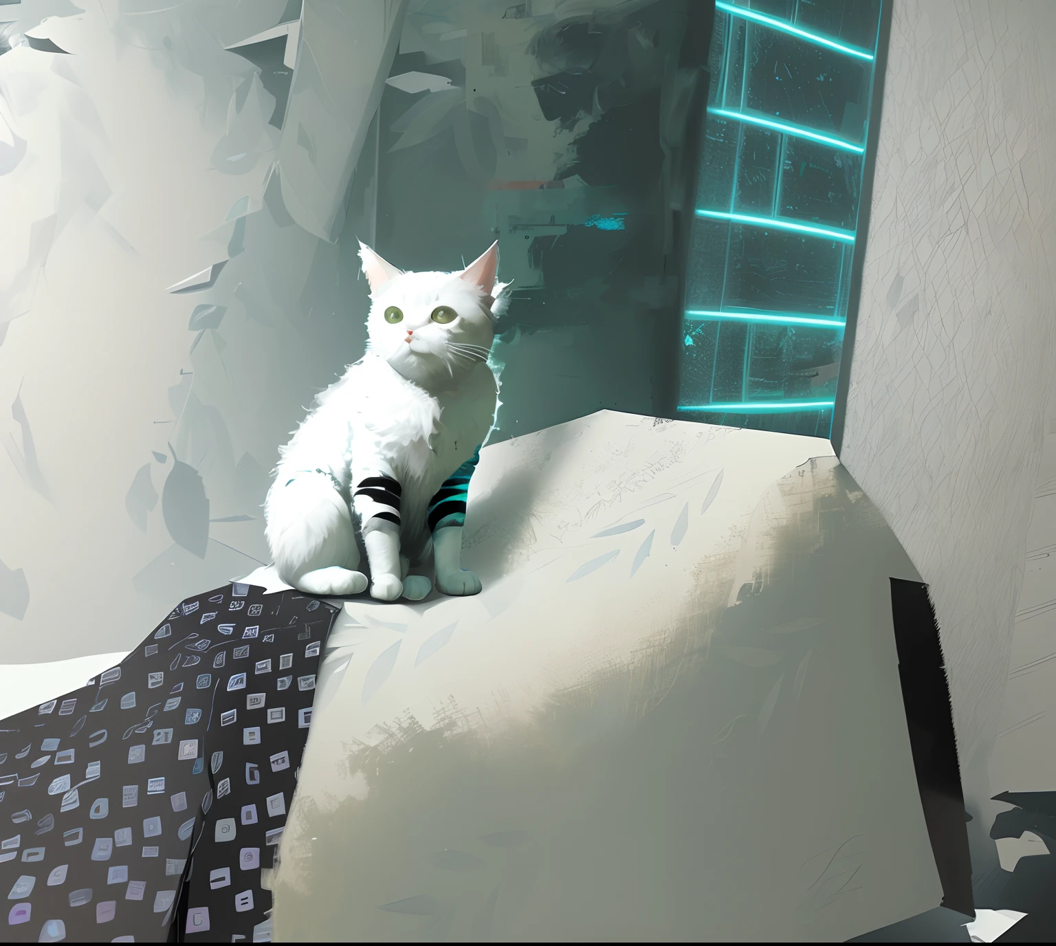 Perfect centering, A cute kitten all over, Wear a student jacket, Wearing sunglasses, Wearing headphones, Standing position, Abstract beauty, Centered, Looking at the camera, Facing the camera, nearing perfection, Dynamic, Moonlight, Highly detailed, Digital painting, art  stations, concept-art, smooth, Sharp focus, 8K, high definition resolution, illustration, Art by Carne Griffiths and Wadim Kashin, White background