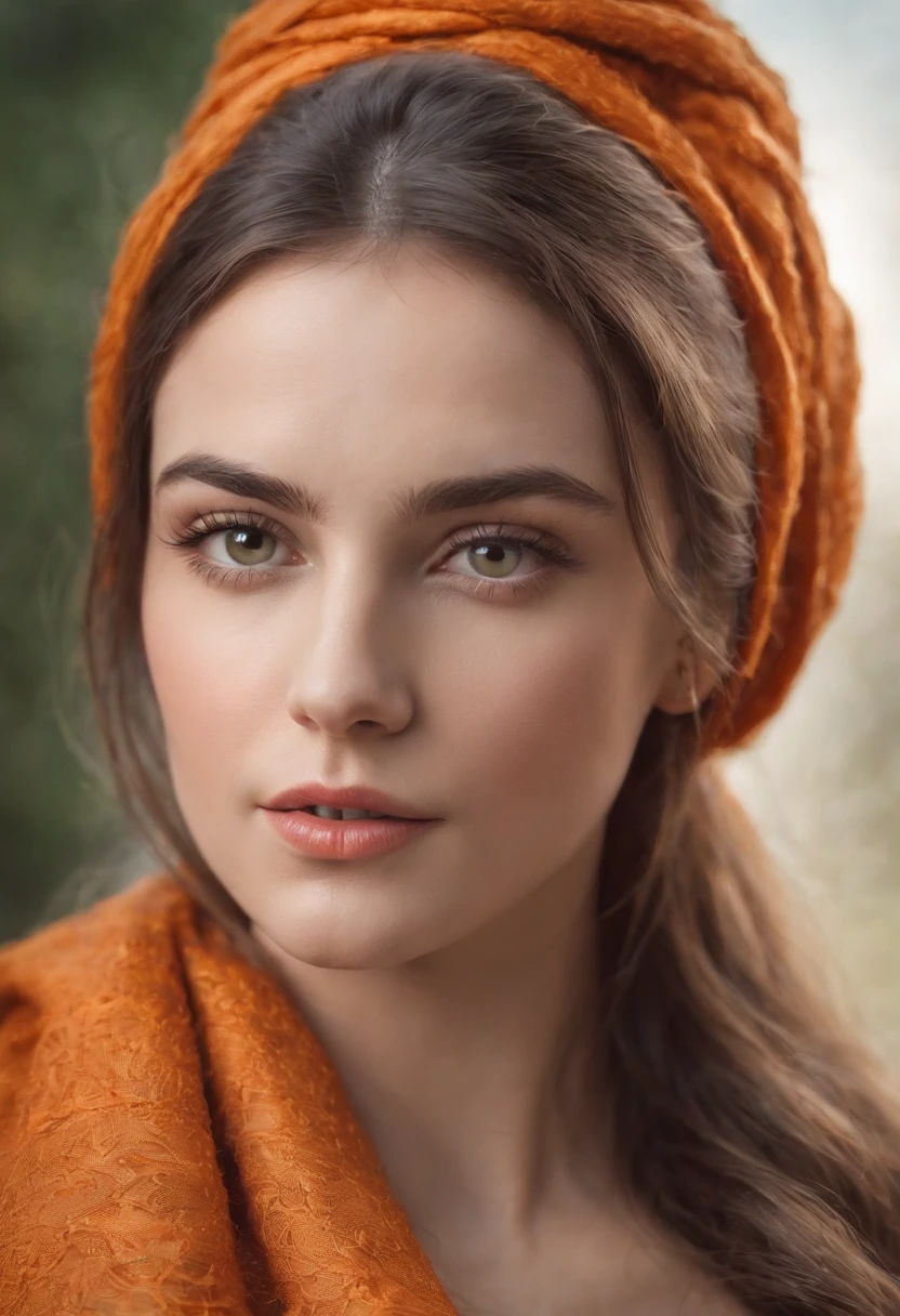 Arafed Mujer con cabello naranja y una bufanda en la cabeza, gorgeous face portrait, Retrato muy bonito, Retrato impresionante, cara extremadamente hermosa, Hermosa foto de retrato, Caras hermosas y realistas, Pintura digital ultra realista, Hermoso retrato, Cara y ojos perfectos, por Irakli Nadar, Arte digital ultra realista, Arte digital ultrarrealista, Arte digital ultrarrealista