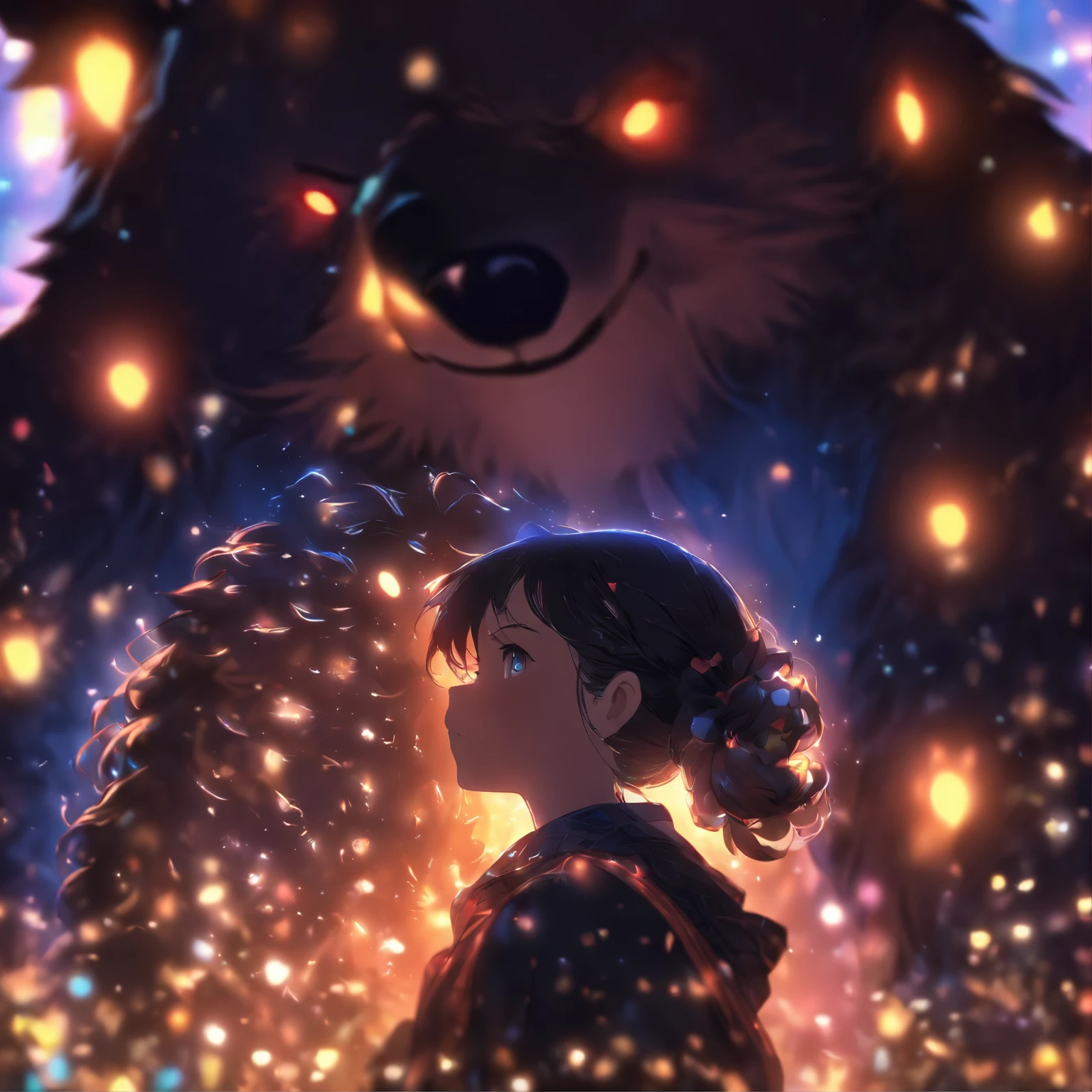 A giant wild black bear protects beautiful girl
(Master parts: 1.5) (Fotorrealista: 1.1) (Bokeh) (Best quality) (The skin、pores、Detailed texture of hair: 1.1) (复杂) (8K) (hdr) (Wallpapers) (Cinematic lighting) (foco nítido )
