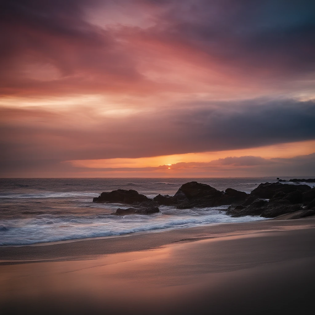 Colorful sky, colorful auspicious clouds ower the ocean.