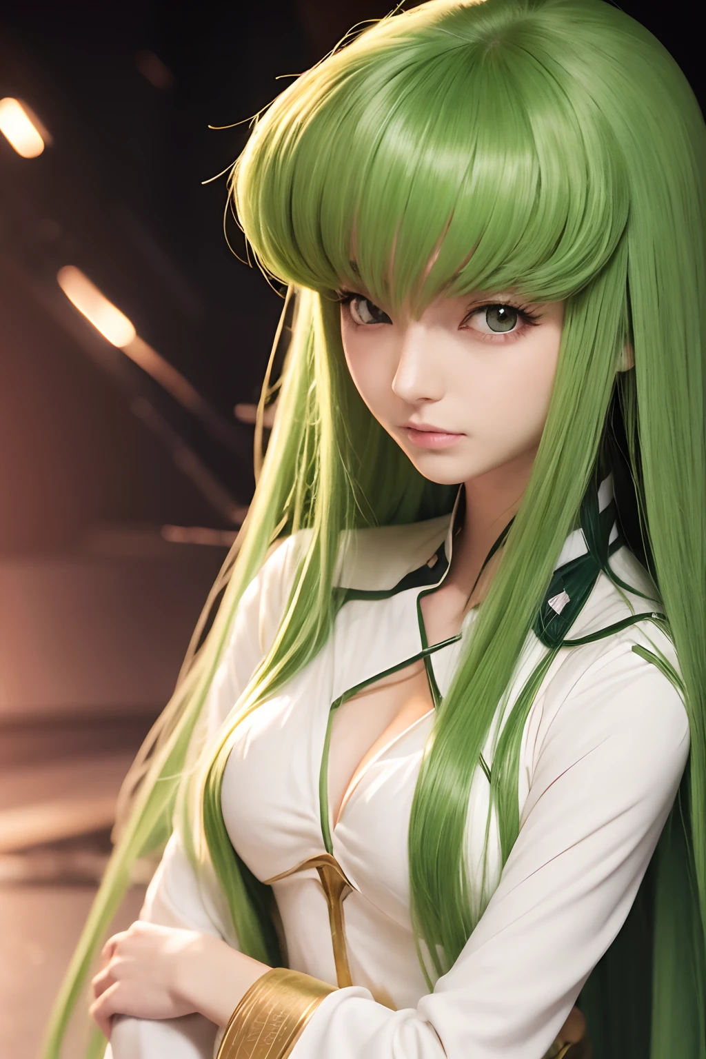 top-quality, 8K, ultra-detailliert, An ultra-high picture quality, Japan Faces, Lelouch of the Rebellion, nffsw, Green hair, Longhaire, Simple white robe, Upper body