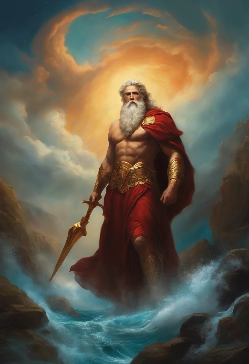 crie uma pintura de Zeus mostrando seu poder