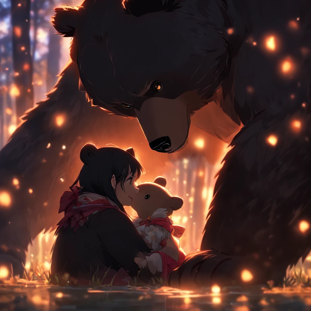 A giant wild black bear protects beautiful girl
(Master parts: 1.5) (Fotorrealista: 1.1) (Bokeh) (Best quality) (The skin、pores、Detailed texture of hair: 1.1) (复杂) (8K) (hdr) (Wallpapers) (Cinematic lighting) (foco nítido )