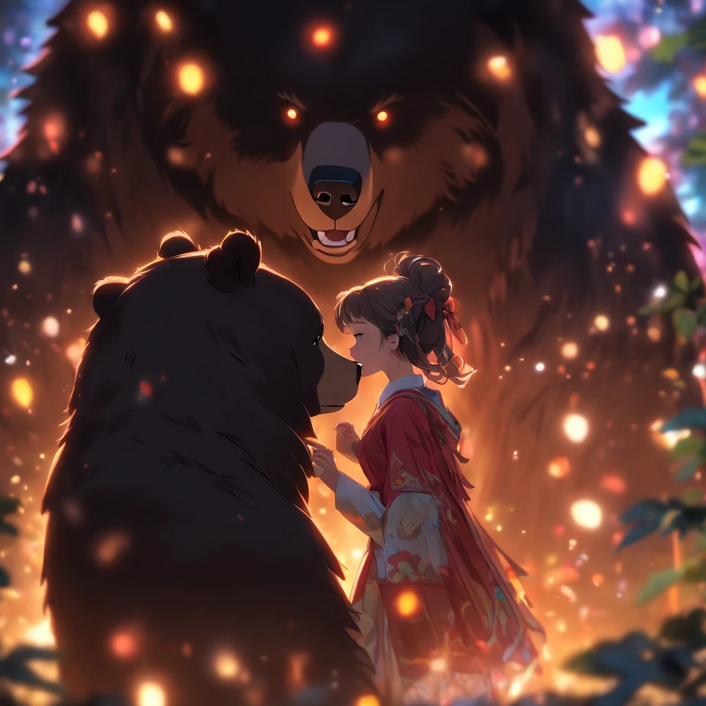 A giant wild black bear protects beautiful girl
(Master parts: 1.5) (Fotorrealista: 1.1) (Bokeh) (Best quality) (The skin、pores、Detailed texture of hair: 1.1) (复杂) (8K) (hdr) (Wallpapers) (Cinematic lighting) (foco nítido )