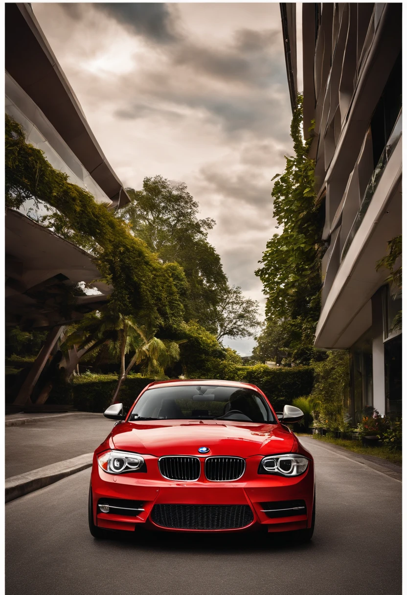 homem estiloso dentro da bmw 118i vermelha ano 2012