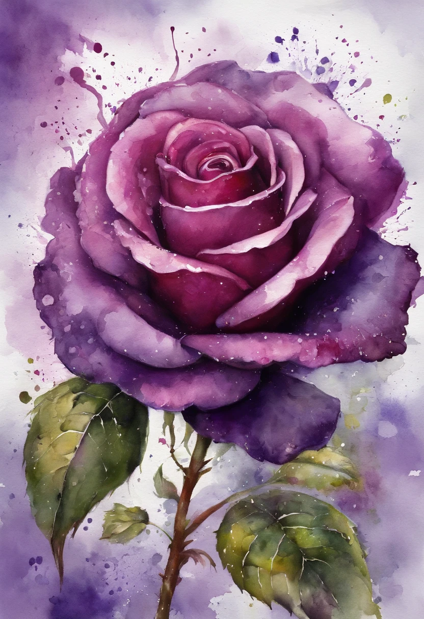 a Purple rose painting with a splatter background and spray paint effect, by Eugeniusz Zak, watercolor art, by Károly Lotz, watercolor painting, watercolor painting style, watercolor detailed art, by Reuben Tam, watercolor digital painting, watercolor paint, masterfully detailed watercolor, watercolor art, Grzegorz Rutkowski