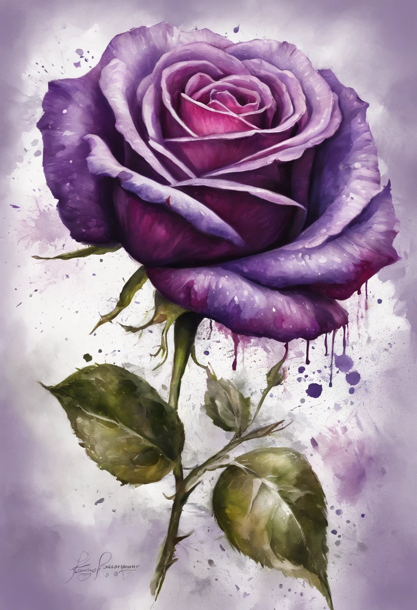 a Purple rose painting with a splatter background and spray paint effect, by Eugeniusz Zak, watercolor art, by Károly Lotz, watercolor painting, watercolor painting style, watercolor detailed art, by Reuben Tam, watercolor digital painting, watercolor paint, masterfully detailed watercolor, watercolor art, Grzegorz Rutkowski