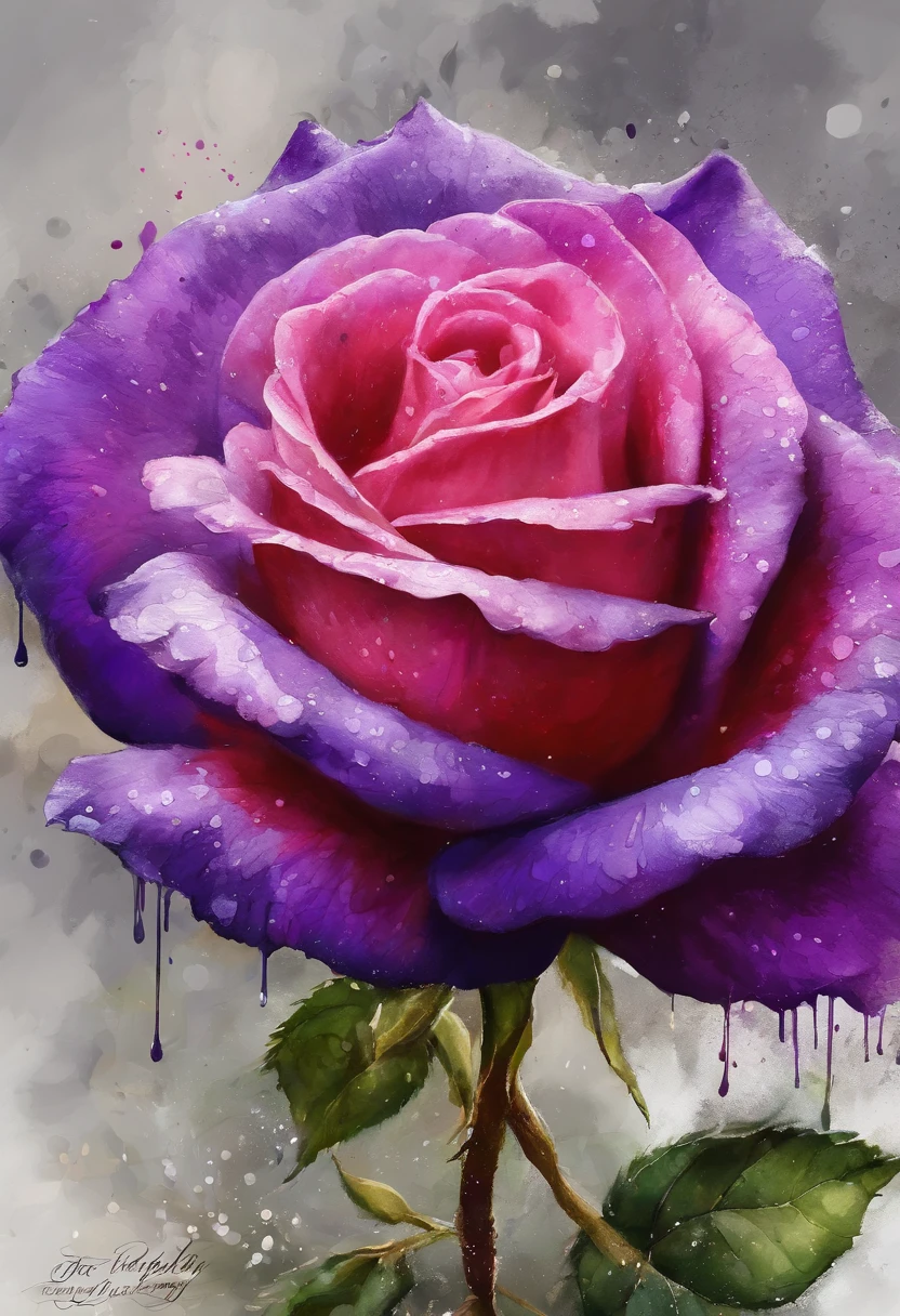 a Purple rose painting with a splatter background and spray paint effect, by Eugeniusz Zak, watercolor art, by Károly Lotz, watercolor painting, watercolor painting style, watercolor detailed art, by Reuben Tam, watercolor digital painting, watercolor paint, masterfully detailed watercolor, watercolor art, Grzegorz Rutkowski