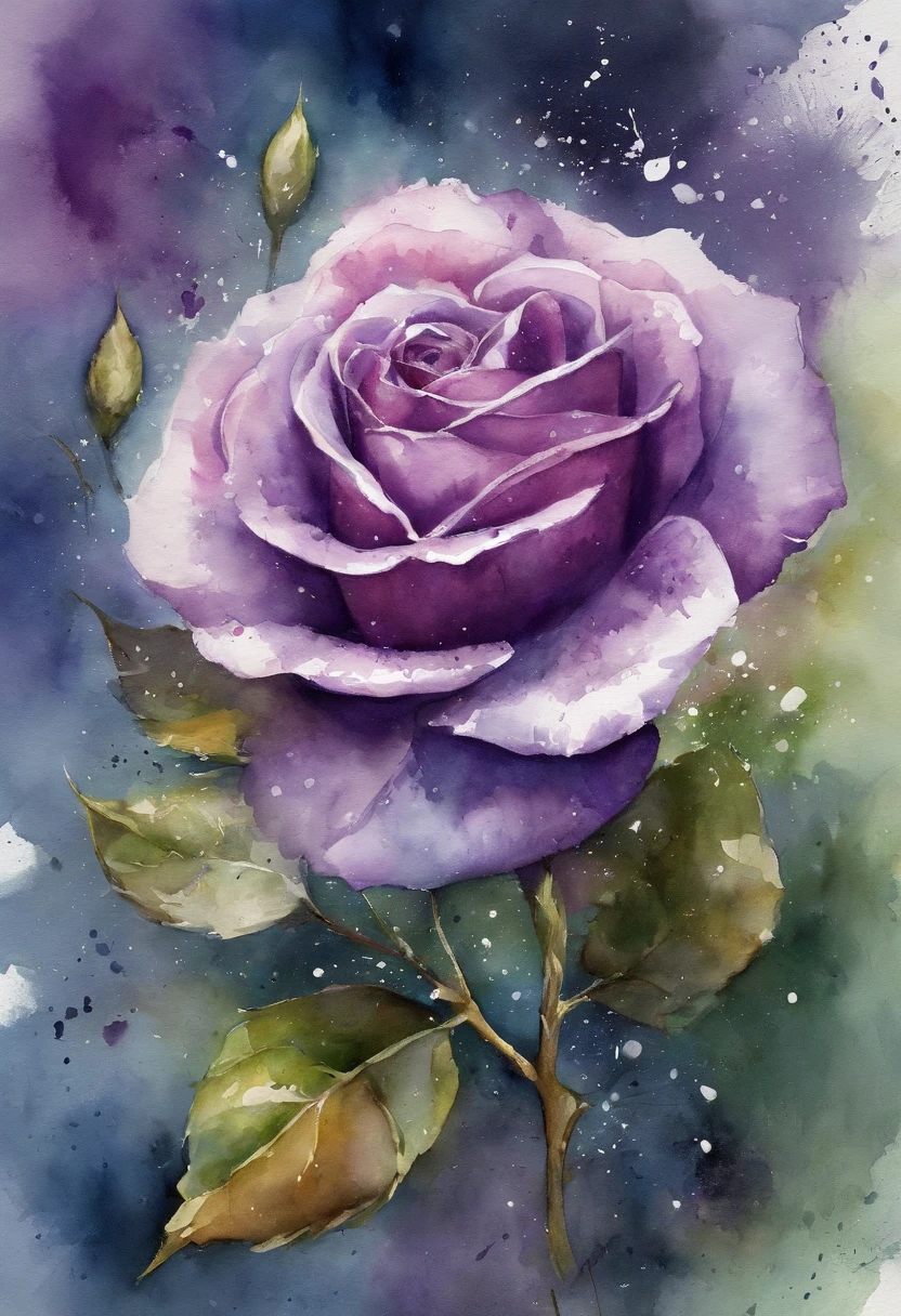 a Purple rose painting with a splatter background and spray paint effect, by Eugeniusz Zak, watercolor art, by Károly Lotz, watercolor painting, watercolor painting style, watercolor detailed art, by Reuben Tam, watercolor digital painting, watercolor paint, masterfully detailed watercolor, watercolor art, Grzegorz Rutkowski