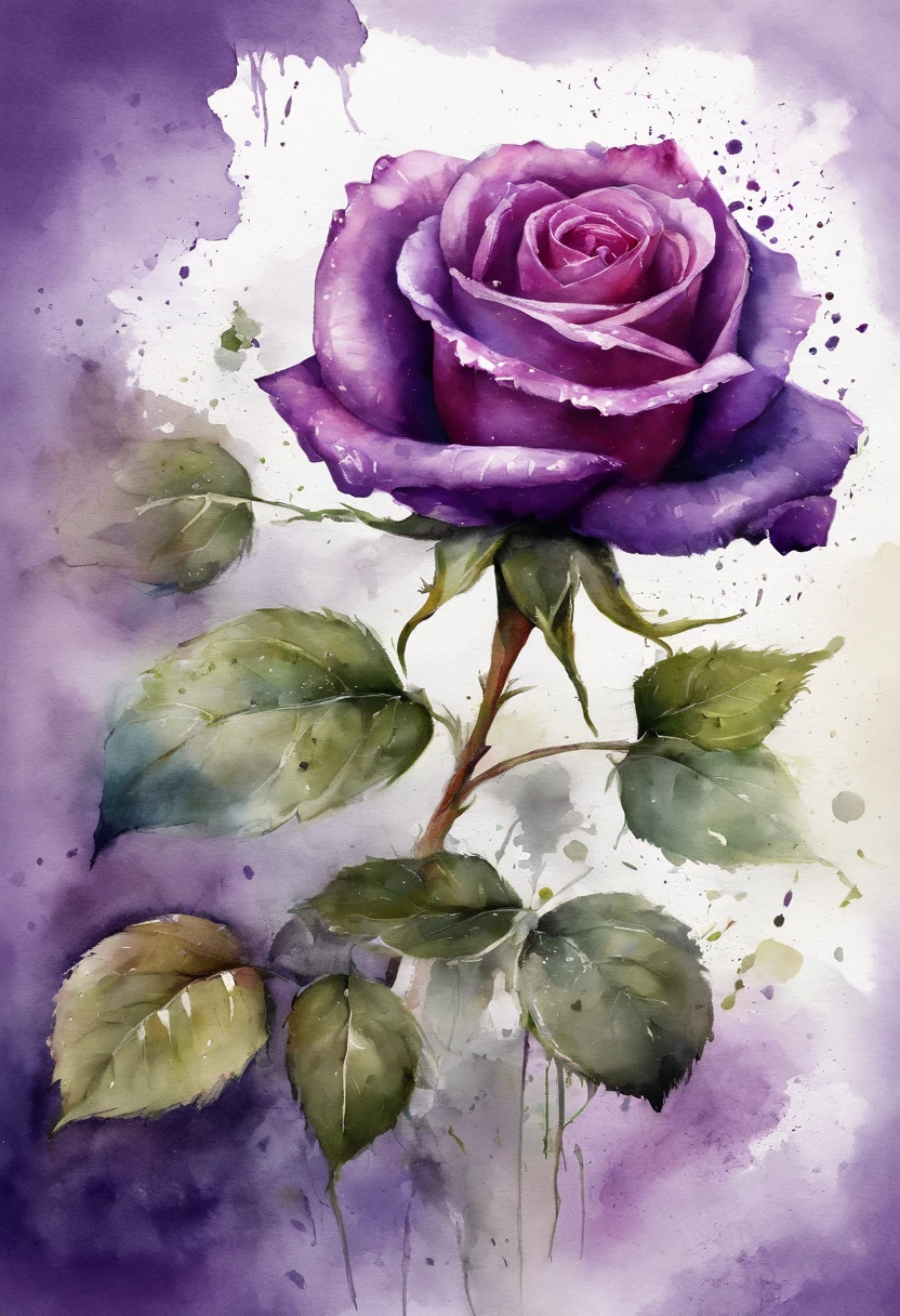 a Purple rose painting with a splatter background and spray paint effect, by Eugeniusz Zak, watercolor art, by Károly Lotz, watercolor painting, watercolor painting style, watercolor detailed art, by Reuben Tam, watercolor digital painting, watercolor paint, masterfully detailed watercolor, watercolor art, Grzegorz Rutkowski
