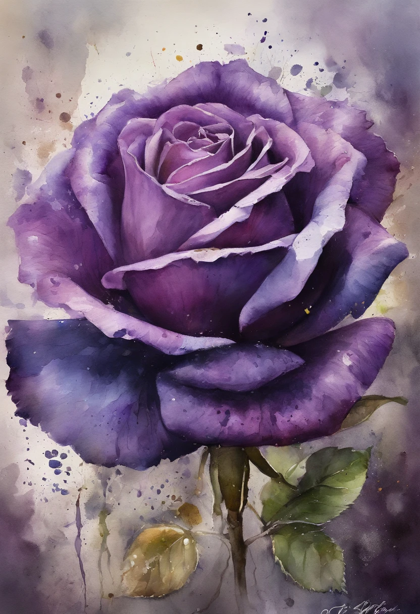 a Purple rose painting with a splatter background and spray paint effect, by Eugeniusz Zak, watercolor art, by Károly Lotz, watercolor painting, watercolor painting style, watercolor detailed art, by Reuben Tam, watercolor digital painting, watercolor paint, masterfully detailed watercolor, watercolor art, Grzegorz Rutkowski