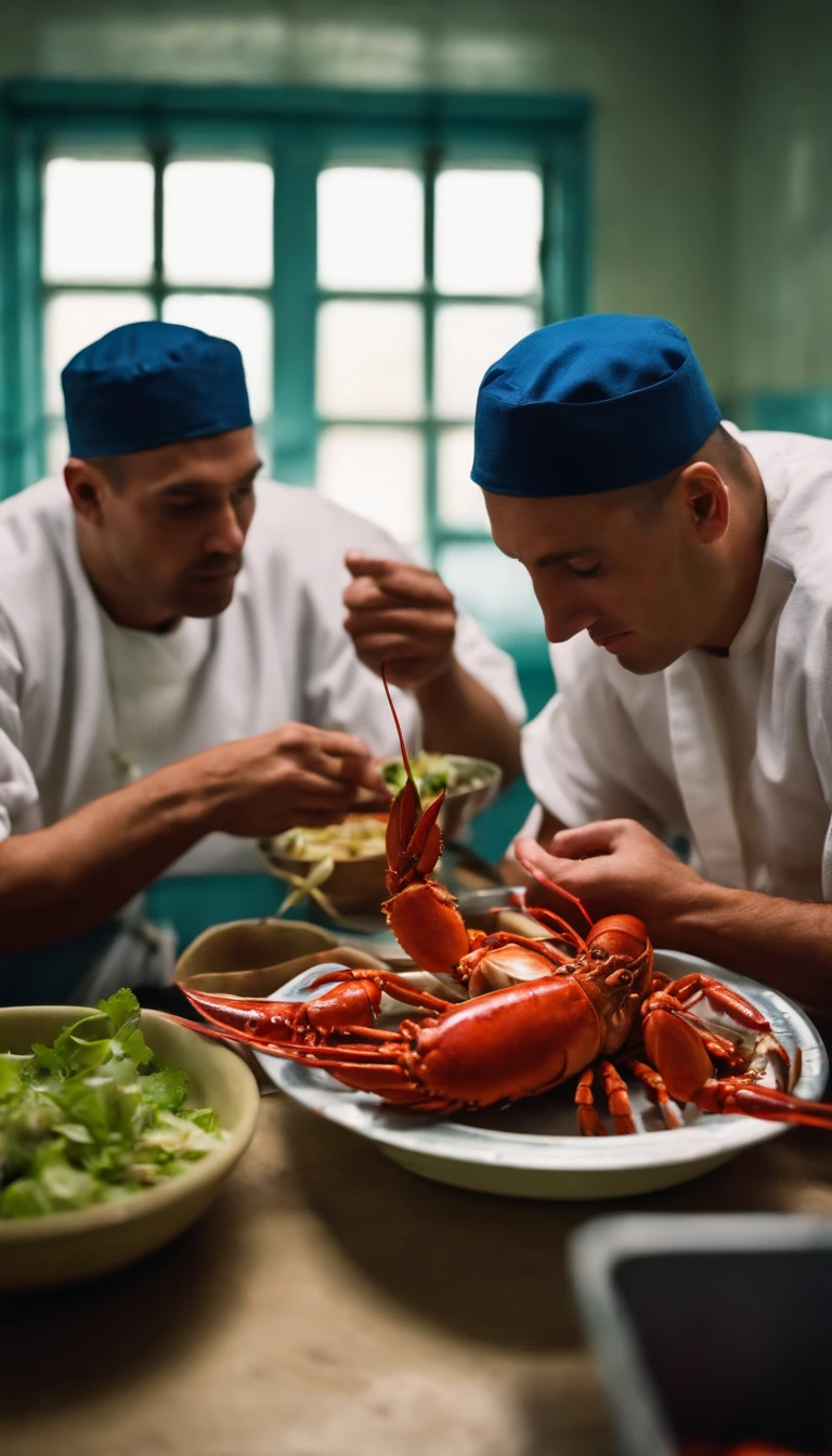 Real prisoners eating Lobsters in prison