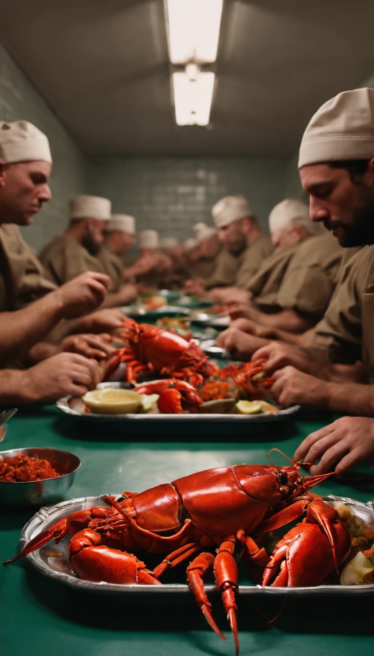 Real prisoners eating Lobsters in prison