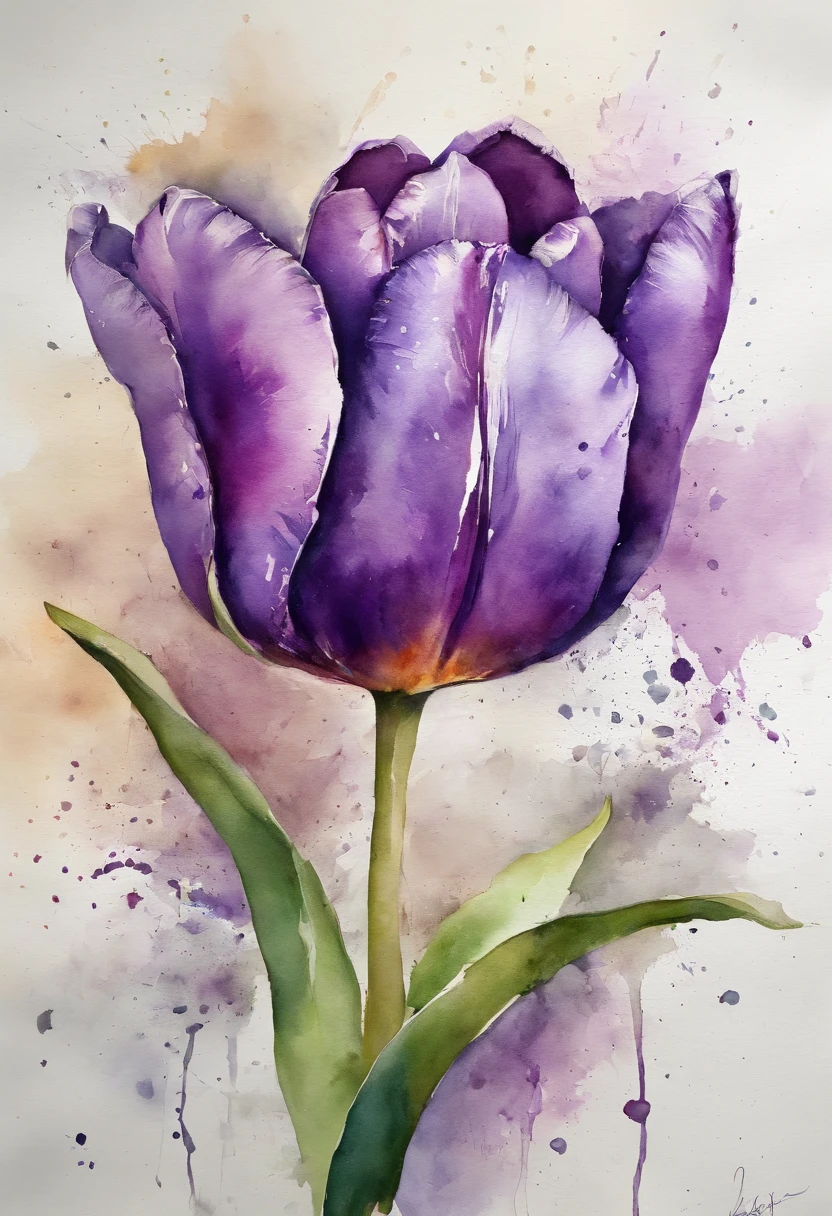 a Purple tulip painting with a splatter background and spray paint effect, by Eugeniusz Zak, watercolor art, by Károly Lotz, watercolor painting, watercolor painting style, watercolor detailed art, by Reuben Tam, watercolor digital painting, watercolor paint, masterfully detailed watercolor, watercolor art, Grzegorz Rutkowski
