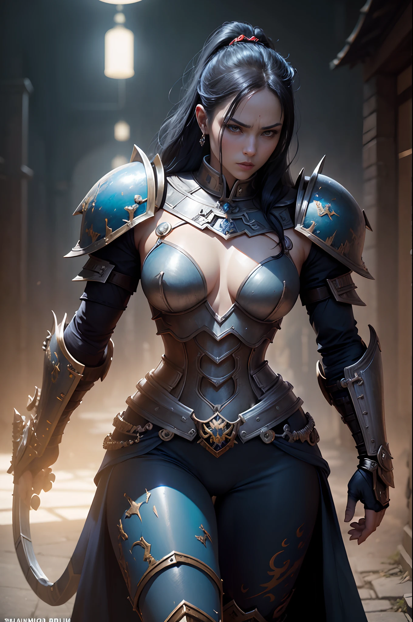In 8K resolution(full bodyesbian:1.3)shots、splashart、Fantastic comic book style、Appearance of a boy with a thin and muscular body、Anatomical photorealistic digital painting(shoun:1.3)Human portrait(shoun:1.3)Blue and white complex(heavily armored:1.3)and blue shortcut hair(Dark and moody universe:1.3)、light particules、highlydetailed skin、samurais、extremely detailed eye、 (Elden Ring-style:1.1)、(warhammer style:1.3)、Concept Artist、globalillumination、depth of fields、splashart、Art by Artgerm and Greg Rutkowski and Viktoria Gavrilenko