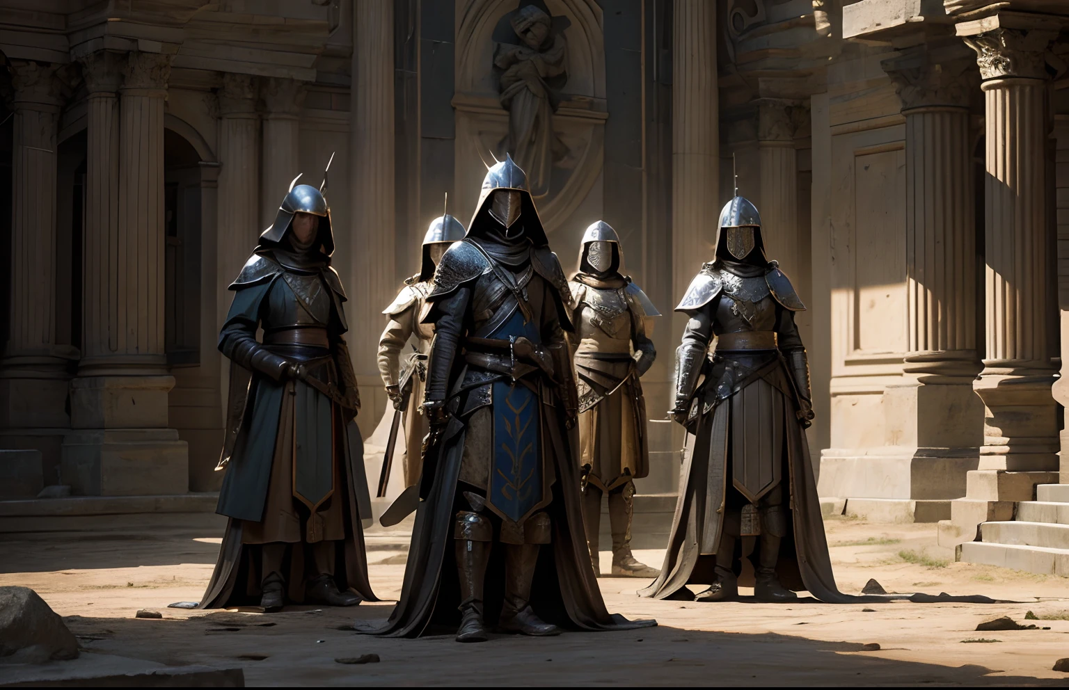 arafed image of a group of soldiers in full armor, steampunk world spikes, sekiro, steampunk rat, noir film world character design, live action film, workers, still frame from a movie, golden mask, traveller rpg, elites, ( steampunk ), valorant game style, pikes, by Aladár Körösfői-Kriesch --auto --s2