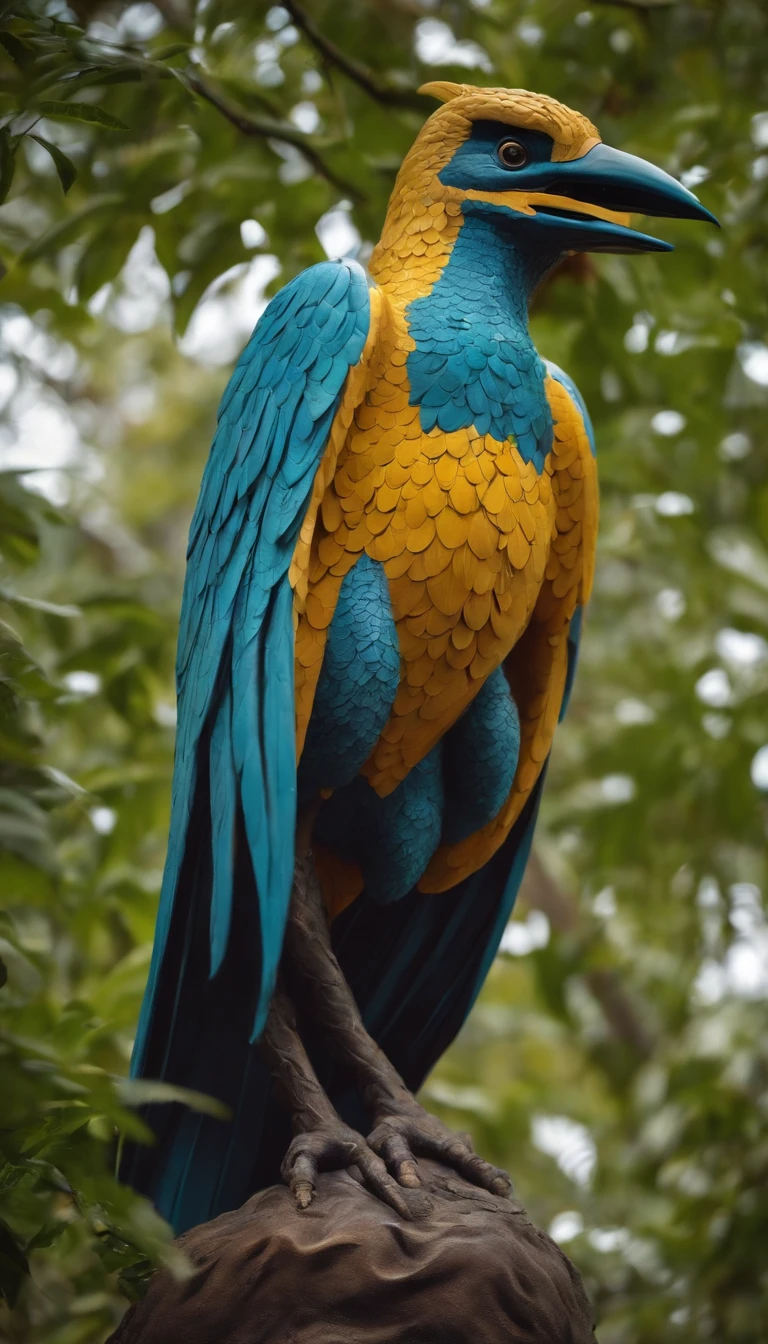 Many people's are worshipping A big statue of a bird like god