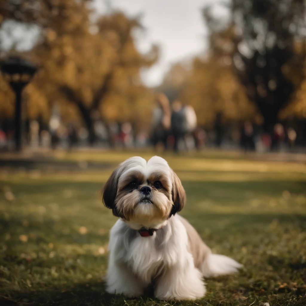 Shih Tzu in the park with people and other dogs