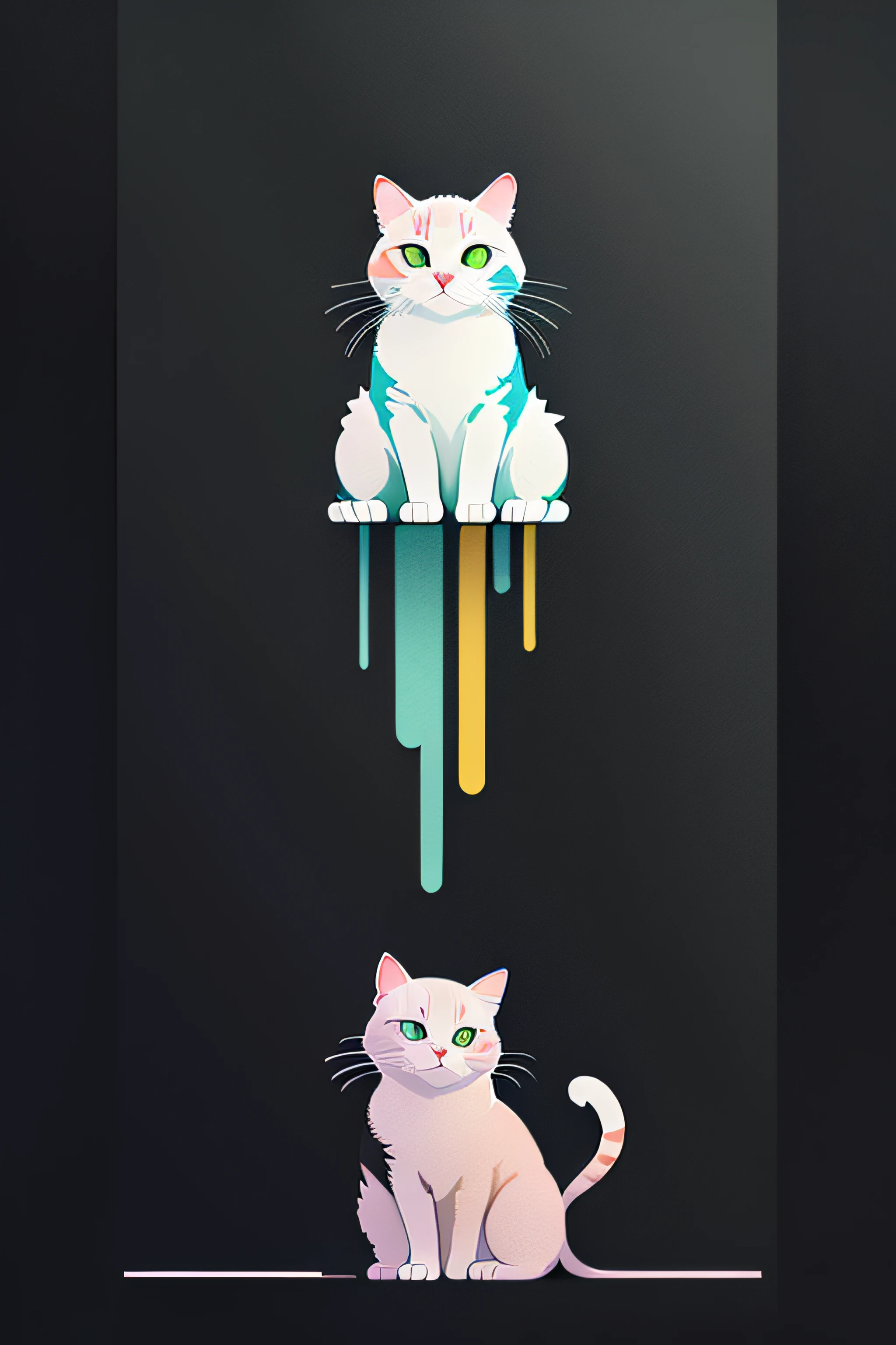 tshirt vector art,a vertical vector art, with smart cut out on black and modern graffiti style, **Generates pattern with a cinematic aesthetics with a linearistic style of a cat, black background vivid colors , modern t-shirt watercolor effect,