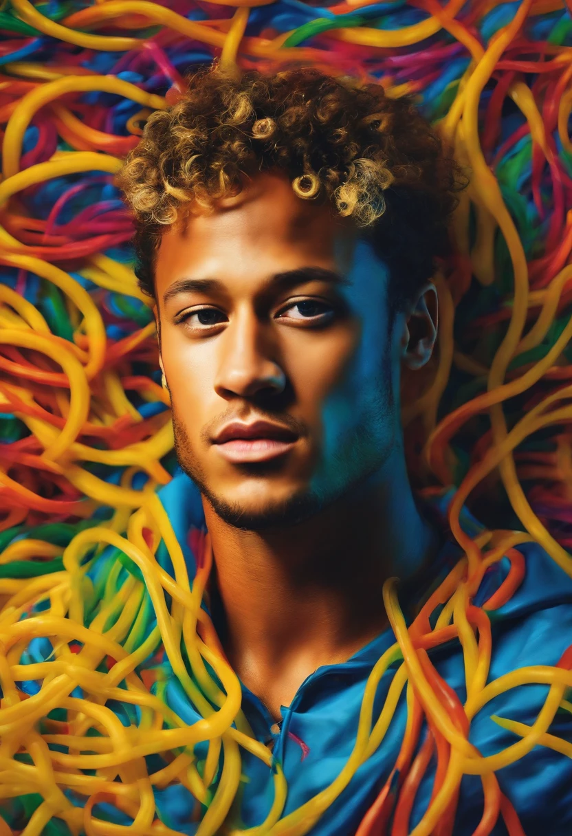 criar uma imagem com o rosto de neymar jr. hidden in noodles, arte abstrata