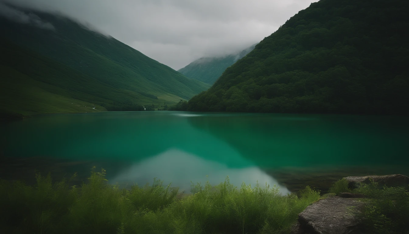 Green Mountains and Green Water,rustic