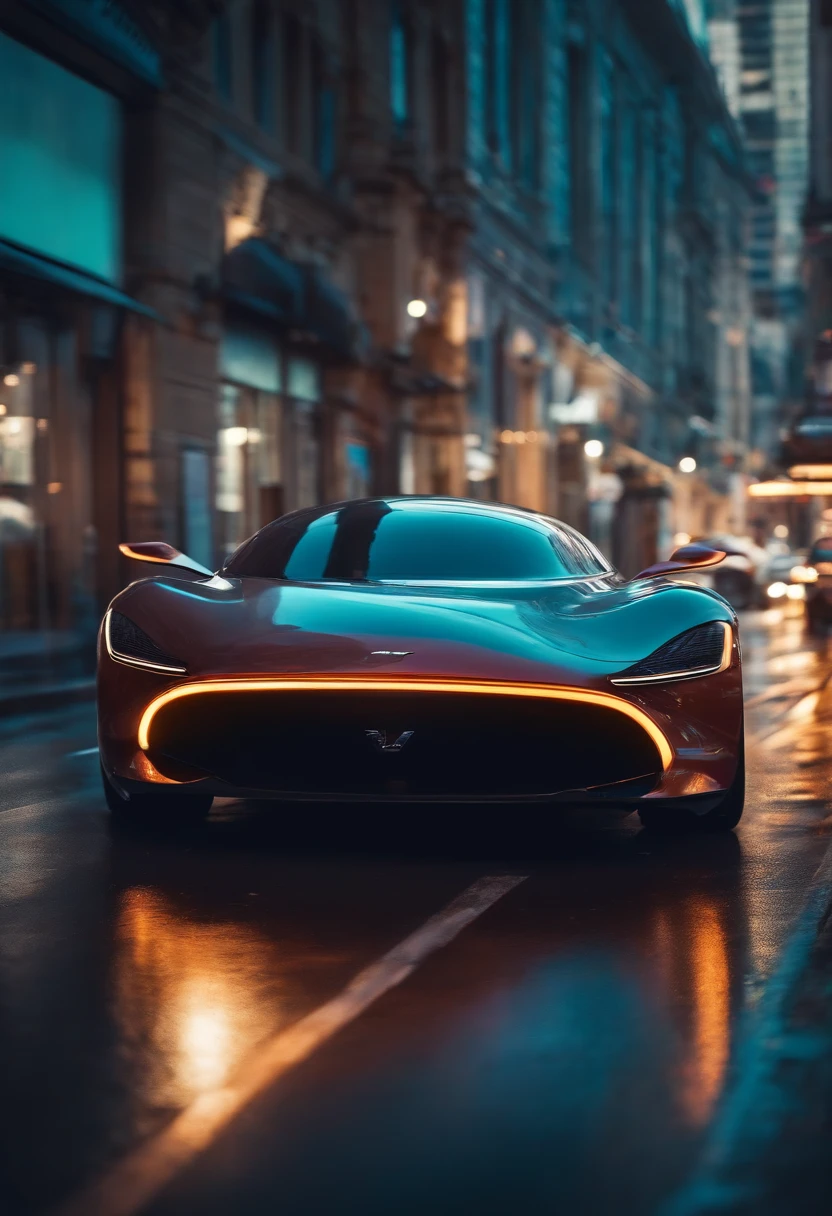 voiture volante dans une ville futuriste