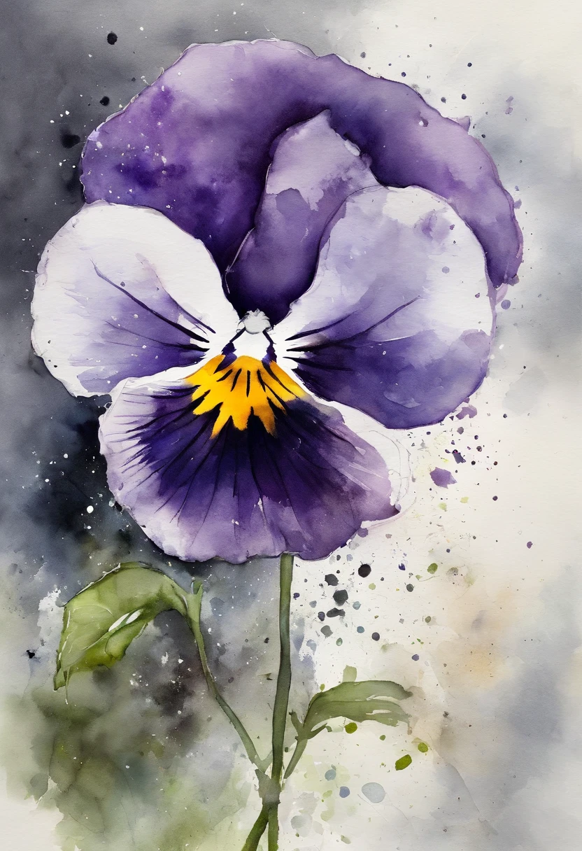 painting of a purple pansy with a splatter background and spray paint effect, by Eugeniusz Zak, watercolor art, by Károly Lotz, watercolor painting, watercolor painting style, watercolor detailed art, by Reuben Tam, watercolor digital painting, watercolor paint, masterfully detailed watercolor, watercolor art, Grzegorz Rutkowski