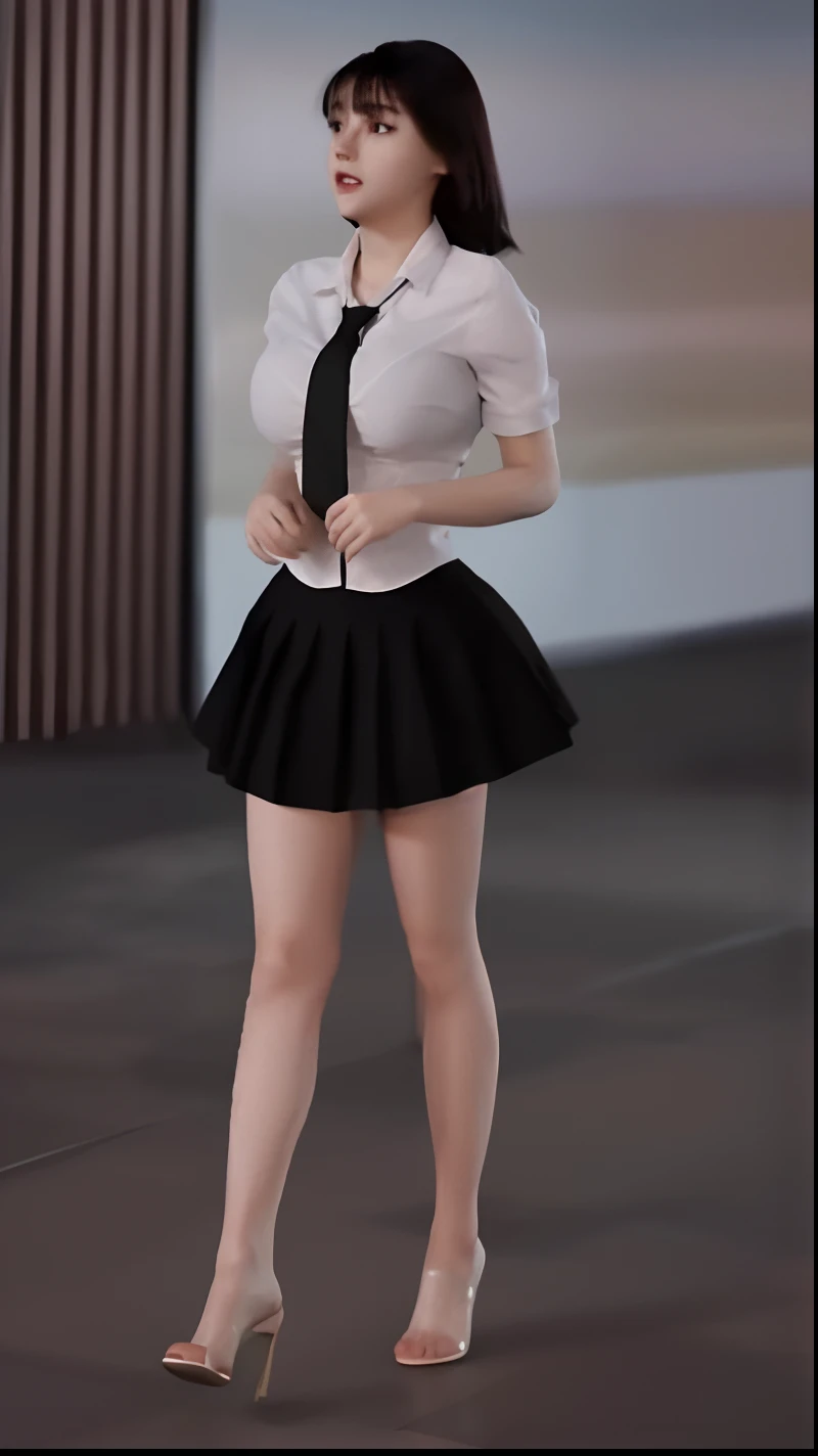 there is a woman in a skirt and a shirt posing for a picture, hyperrealistic schoolgirl, a hyperrealistic schoolgirl, realistic schoolgirl, wearing skirt, realistic anime 3 d style, very sexy outfit, 3 d anime realistic, sexy outfit, 3d anime girl, cute elegant pose, she is dancing. realistic, intriguing outfit, school girl, remove her clothes