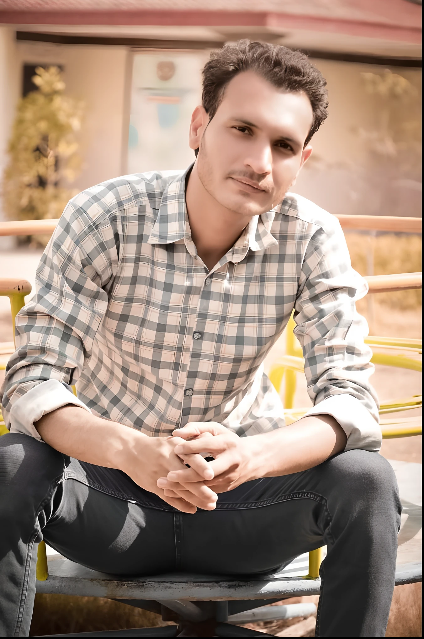 arafed man sitting on a bench in a park with a skateboard, kyza saleem, mohamed chahin, khyzyl saleem, sayem reza, mid shot portrait, photo portrait, farid ghanbari, high quality portrait, enes dirig, ash thorp khyzyl saleem, professional picture, ahmad merheb, riyahd cassiem