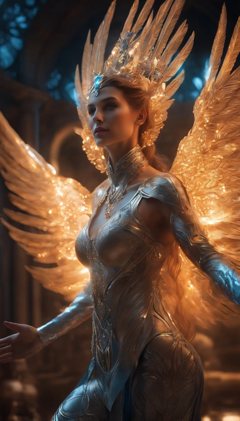 primer plano, de, un, mujer, en, un, vestido ROJO con, alas, full body angel, ((cuerpo perfecto)), ((ojos azules)), futuristic robot angel, amazing angel wings, angel knight gothic girl, angel with plastic armor, intricate costume designs, como una misteriosa valquiria, The whole body is made of white feathers.,, futuristic and fantastic, alas blancas, hermosas alas de angel, Angel Steampunk, beautiful cyborg angel girl, alas elegantes