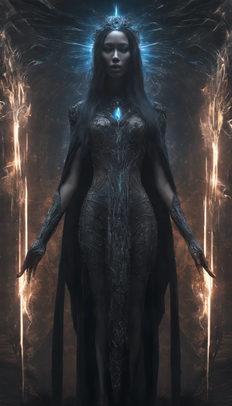 (best quality,4k,8k,highres,masterpiece), ultra-detailed,(realistic,photorealistic,photo-realistic), angelic woman with a mechanical body, cybernetic limbs and features,beautiful detailed eyes,beautiful detailed lips,silver metallic skin, sparkling eyes, vibrant flames, powerful aura, intense energy, flaming feathers[Best quality], detailed metallic textures, glowing effects, dynamic composition, vibrant colors, ethereal lighting. (cosmic,celestial) powers and explosions,supernatural beauty,transformative experience,spiritual awakening,emerging from darkness, glowing circuit patterns,ethereal halo above her head,colorful neon lights reflecting on her body, ethereal atmosphere,evolving forms,divine symmetry,surreal dimensions,illusory effects,luminous aura,intense heat and flames,dazzling light rays, serene expression on her face,graceful floating pose,serene and mysterious aura,elusive and elegant,soft color palette with a hint of blue,soft diffused lighting,creating a dreamlike ambiance.