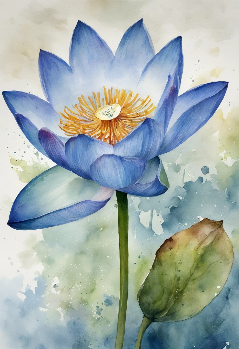 a painting of a blue lotus with a splatter background and spray paint effect, by Eugeniusz Zak, watercolor art, by Károly Lotz, watercolor painting, watercolor painting style, watercolor detailed art, by Reuben Tam, watercolor digital painting, watercolor paint, masterfully detailed watercolor, watercolor art, Grzegorz Rutkowski
