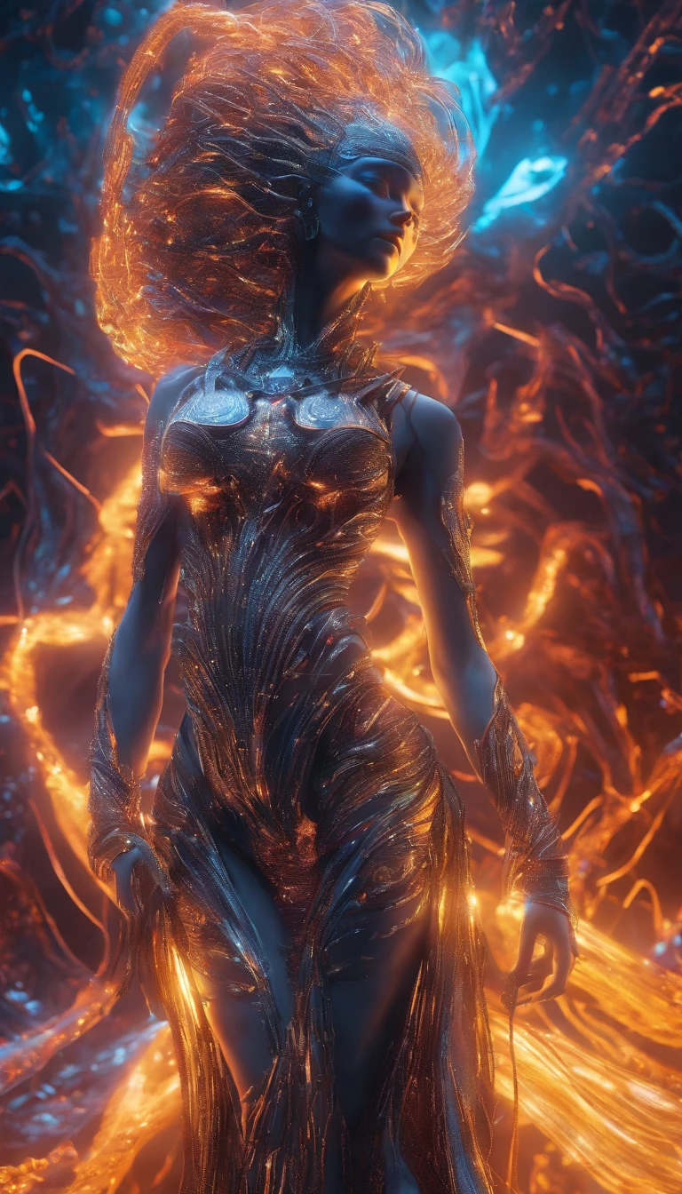 ModelShoot style, (Extremely detailed Cg Unity 8K wallpaper), A chaotic storm of intricate liquid smoke in the head, Stylized beautiful full-length abstract portrait, wetted skin, author:Petros Afshar, ross tran, tom whalen, Peter Mohrbacher, Art germ, Broken glass, ((bubbly underwater scenery)) Radiant light octane rendering is highly detailed