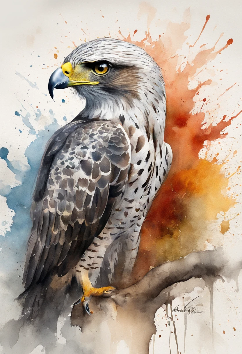 painting of a hawk with a splatter background and spray paint effect, by Eugeniusz Zak, watercolor art, by Károly Lotz, watercolor painting, watercolor painting style, watercolor detailed art, by Reuben Tam, watercolor digital painting, watercolor , masterfully detailed watercolor, watercolor art, Grzegorz Rutkowski