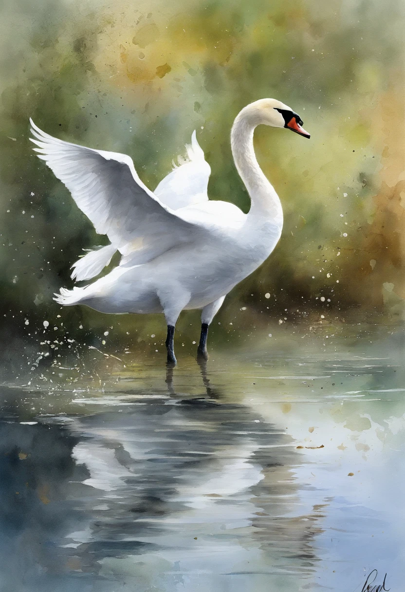 painting of a swan with a splatter background and spray paint effect, by Eugeniusz Zak, watercolor art, by Károly Lotz, watercolor painting, watercolor painting style, watercolor detailed art, by Reuben Tam, watercolor digital painting, watercolor , masterfully detailed watercolor, watercolor art, Grzegorz Rutkowski