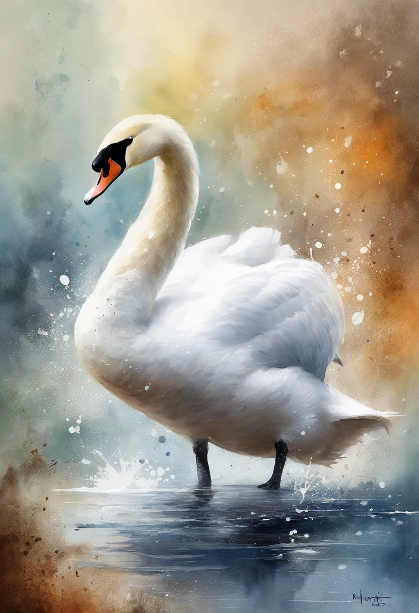 painting of a swan with a splatter background and spray paint effect, by Eugeniusz Zak, watercolor art, by Károly Lotz, watercolor painting, watercolor painting style, watercolor detailed art, by Reuben Tam, watercolor digital painting, watercolor , masterfully detailed watercolor, watercolor art, Grzegorz Rutkowski
