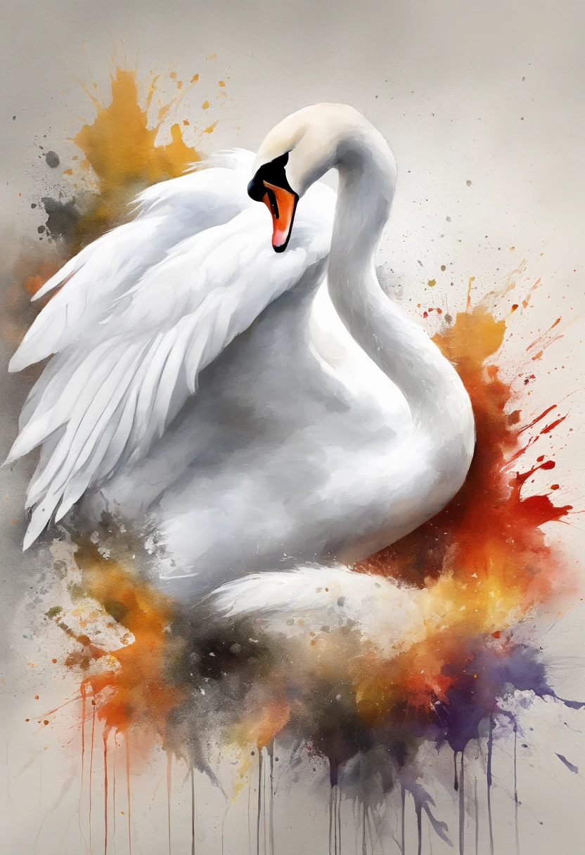 painting of a swan with a splatter background and spray paint effect, by Eugeniusz Zak, watercolor art, by Károly Lotz, watercolor painting, watercolor painting style, watercolor detailed art, by Reuben Tam, watercolor digital painting, watercolor , masterfully detailed watercolor, watercolor art, Grzegorz Rutkowski