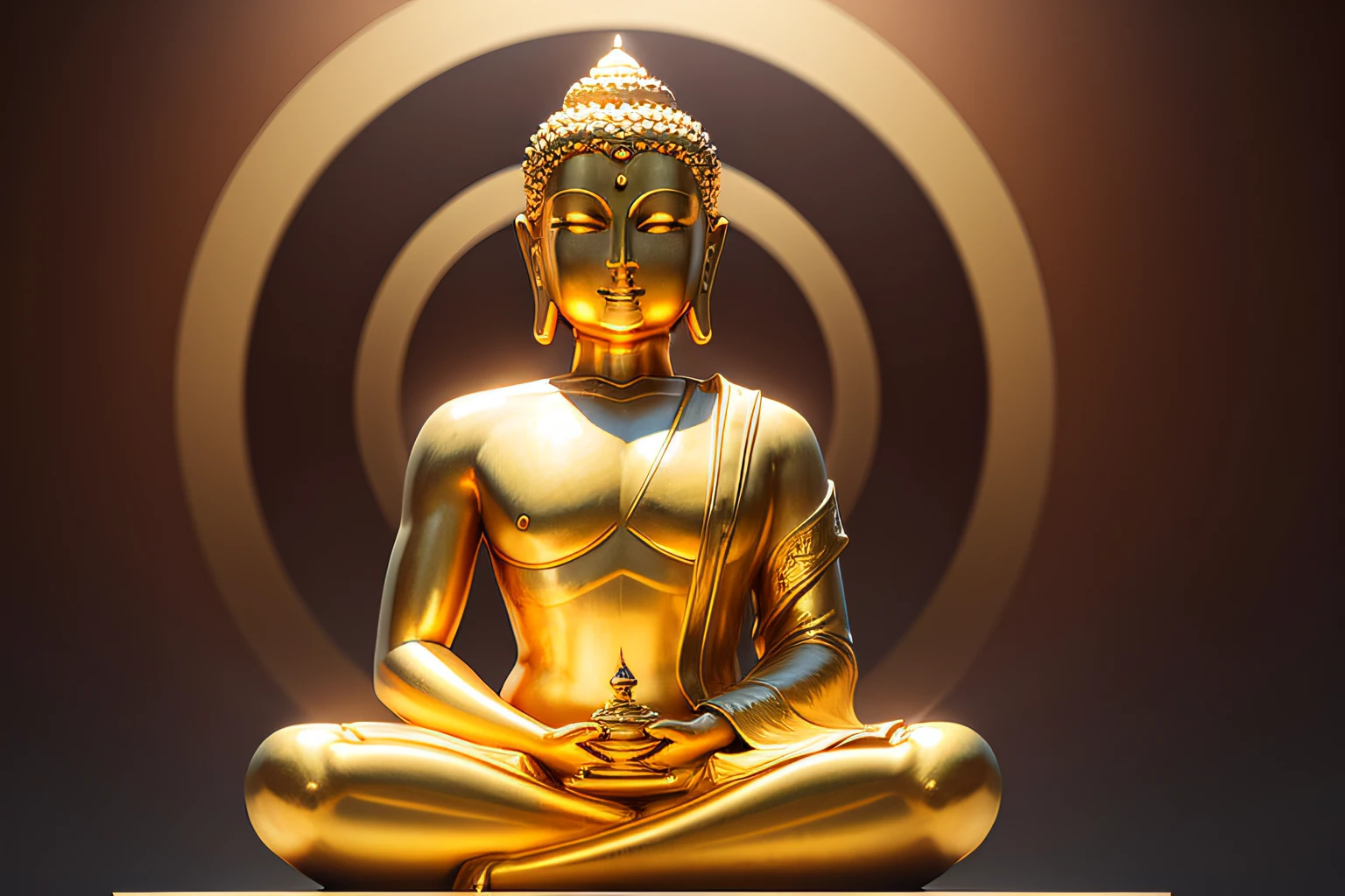 Generate an image that has a Golden Buddha, that has sparkles and light.
